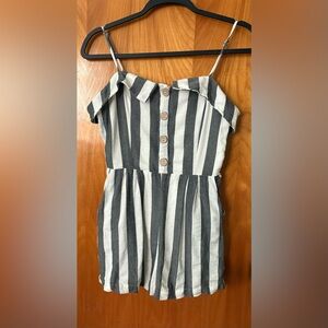 Altar'd State Grey & White Striped Sleeveless Shorts Jumper Size S